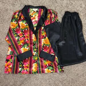 Victoria Secret Gold Label Pajama Set Satin Robe Jacket & Pants 80's Lounge Sz P